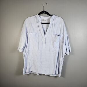 Frnch Paris Textured Shirt Short Sleeve Top Womens Size Large Light Blue